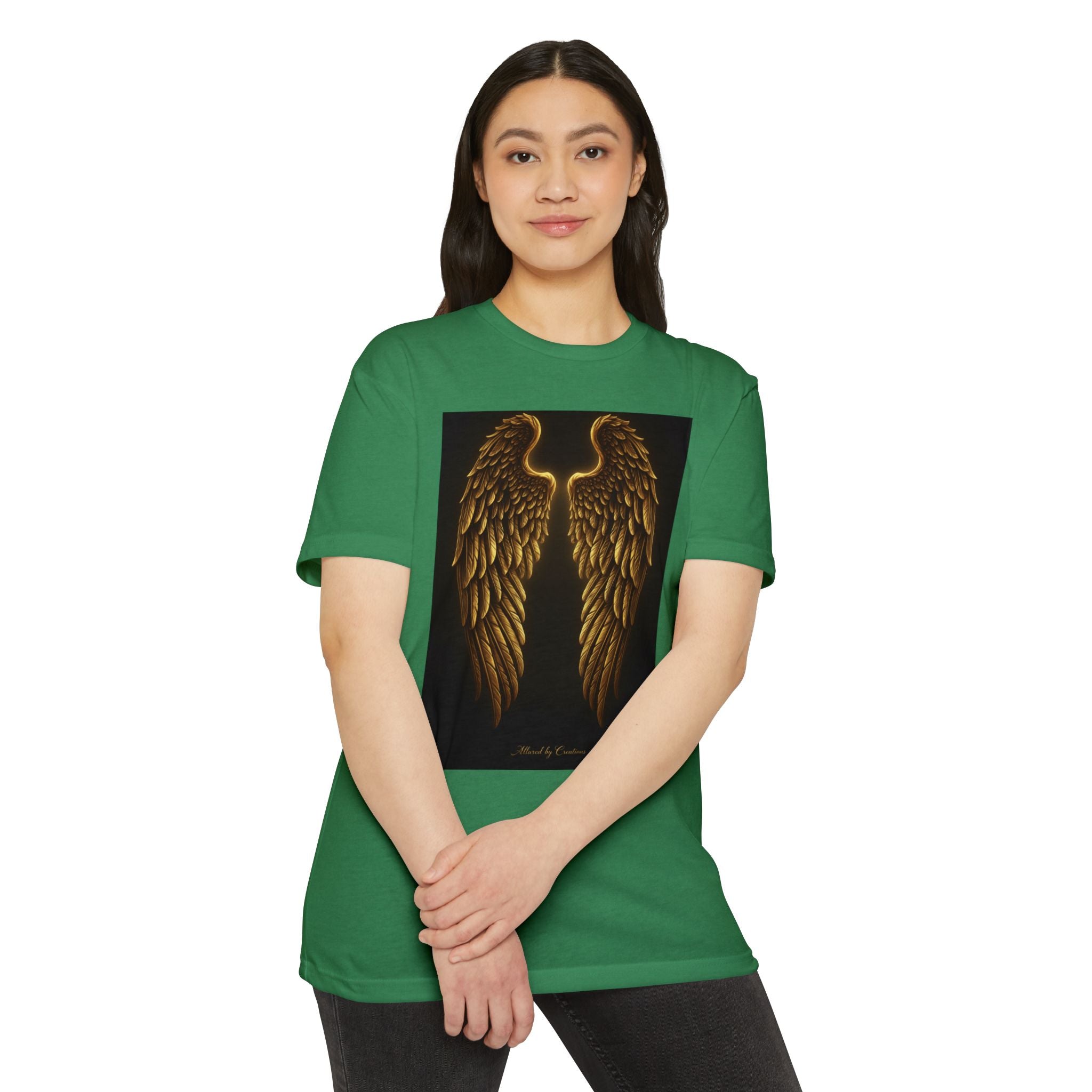 Guarded By Angels T-Shirt - Gold Wing Divine Protection Tee | Allured By Creations