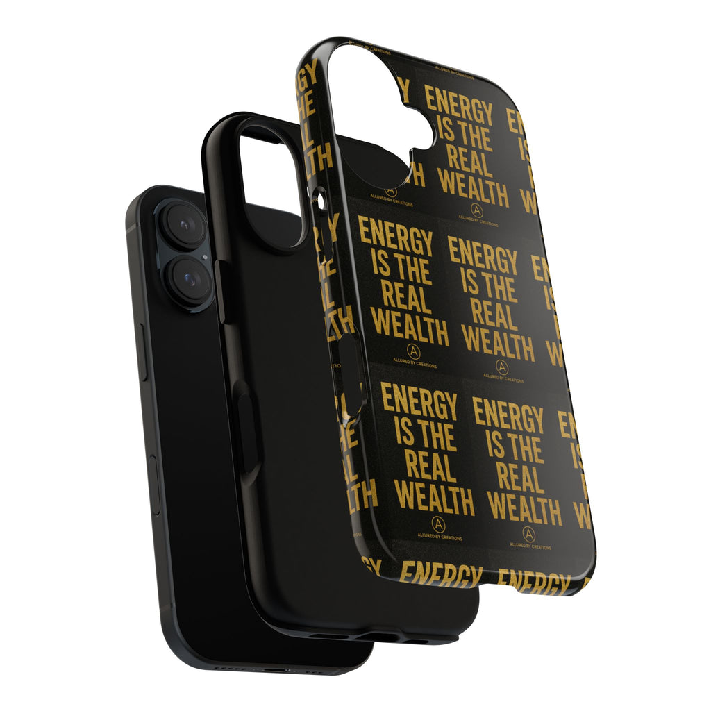 Energy Is The Real Wealth Phone Case - Black & Gold Protective | Allured By Creations