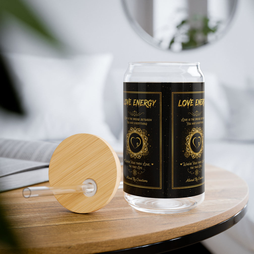 Love Energy 16oz Sipper Glass - Gold Moon & Heart Bamboo Lid | Allured By Creations