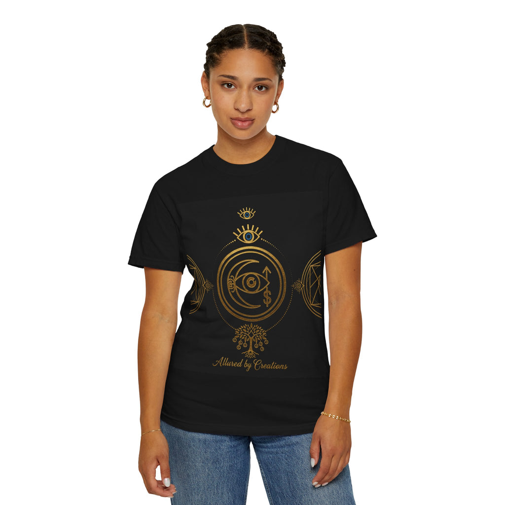 Celestial Protection Symbols T-Shirt | Mystical Eye & Moon Phases Tee