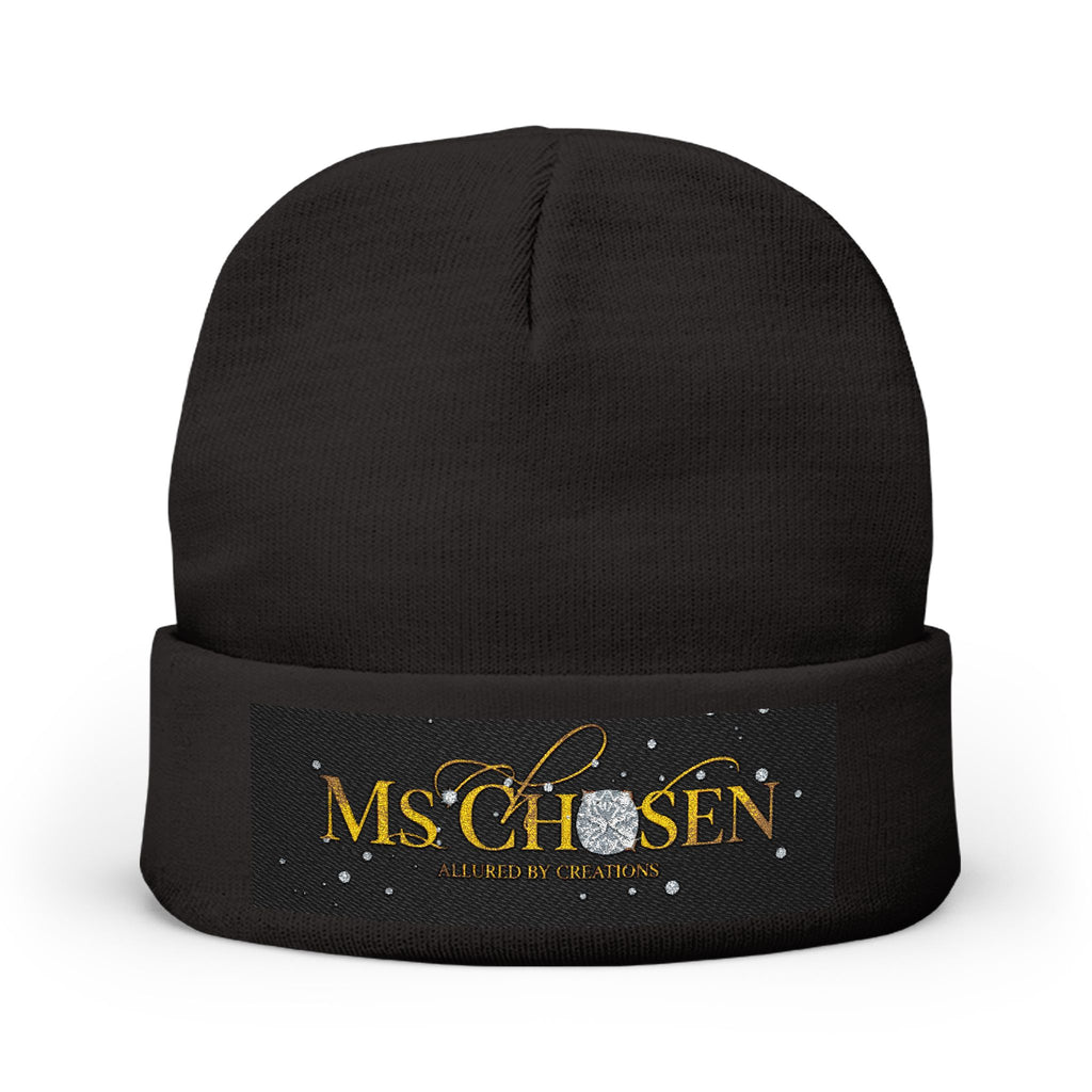 Ms Chosen — Luxury Embroidered Knit Beanie | Black & Gold Spiritual Winter Hat | Allured by Creations