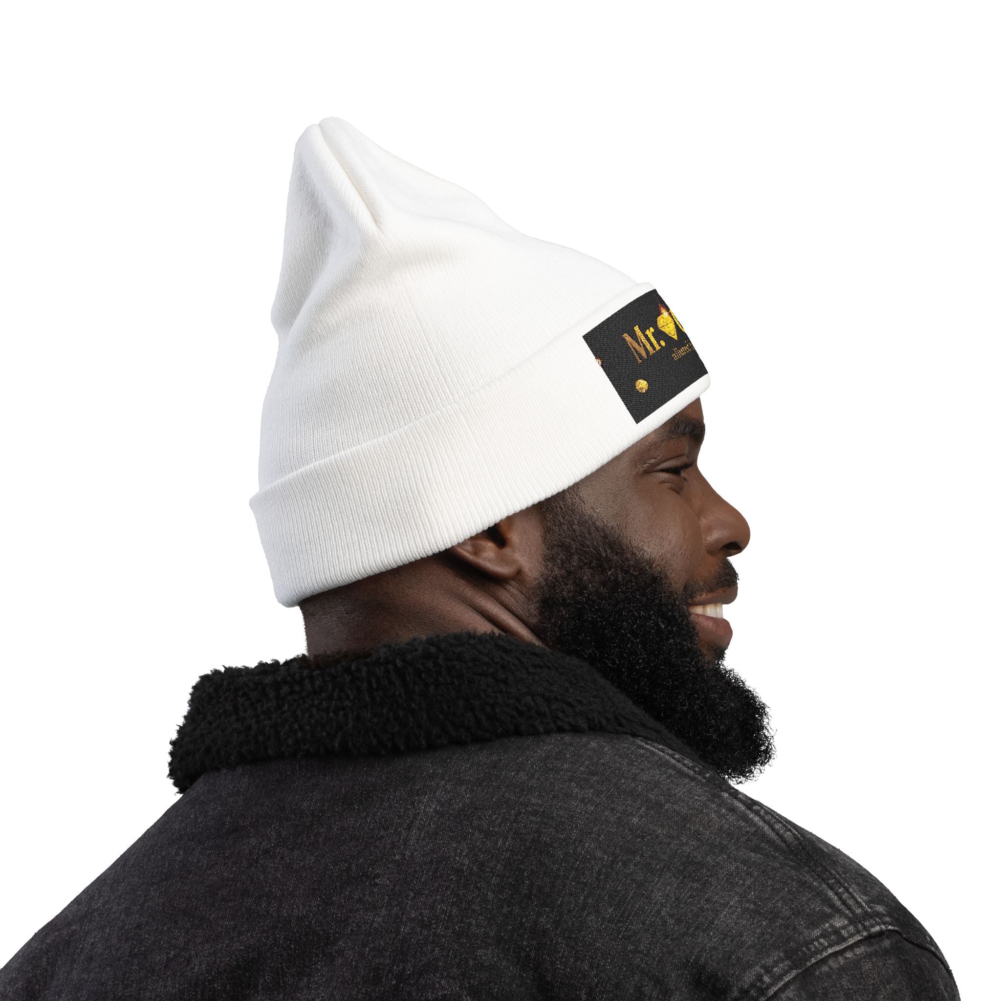 Mr Chosen — Luxury Embroidered Knit Beanie | Black & Gold Spiritual Winter Hat | Allured by Creations