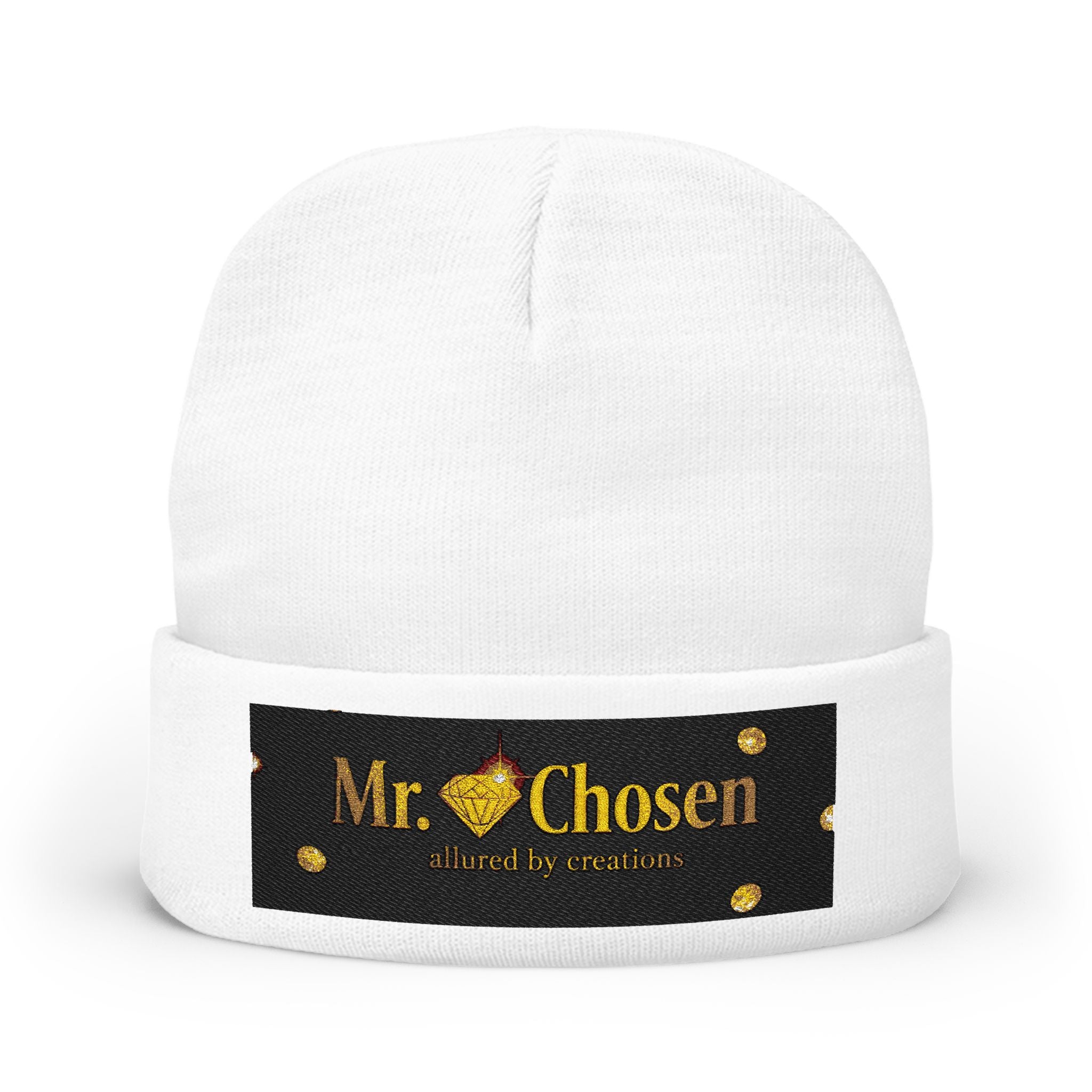 Mr Chosen — Luxury Embroidered Knit Beanie | Black & Gold Spiritual Winter Hat | Allured by Creations