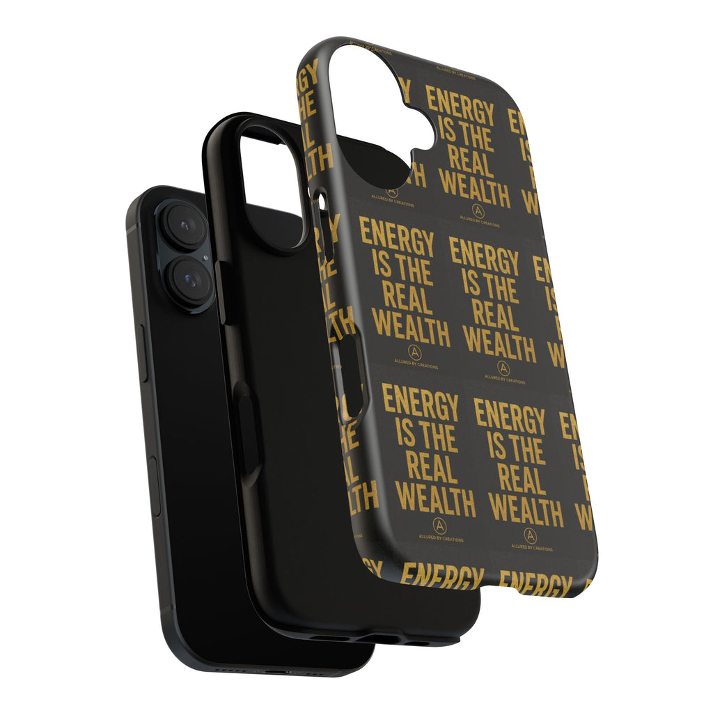 Energy Is The Real Wealth Phone Case - Black & Gold Protective | Allured By Creations
