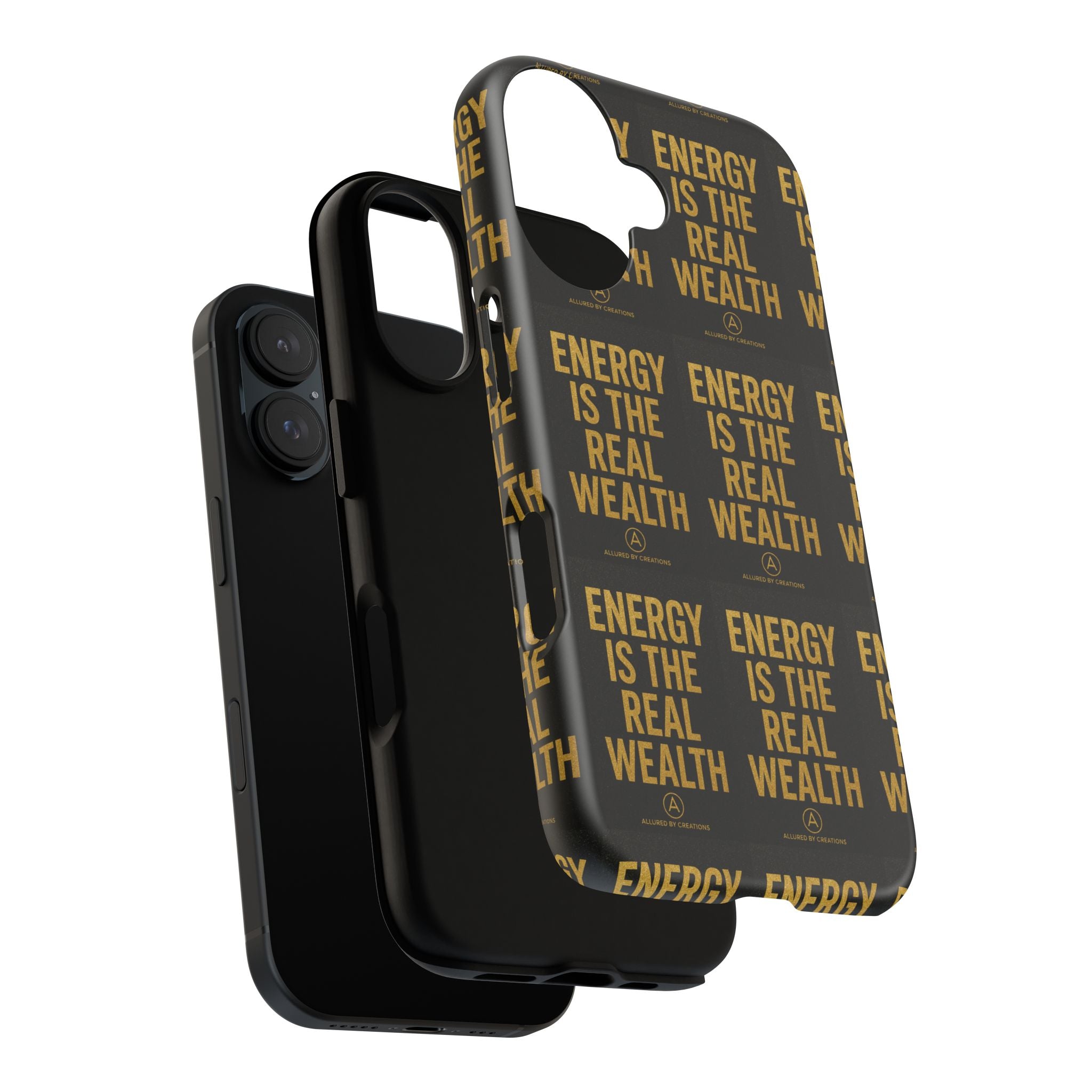 Energy Is The Real Wealth Phone Case - Black & Gold Protective | Allured By Creations