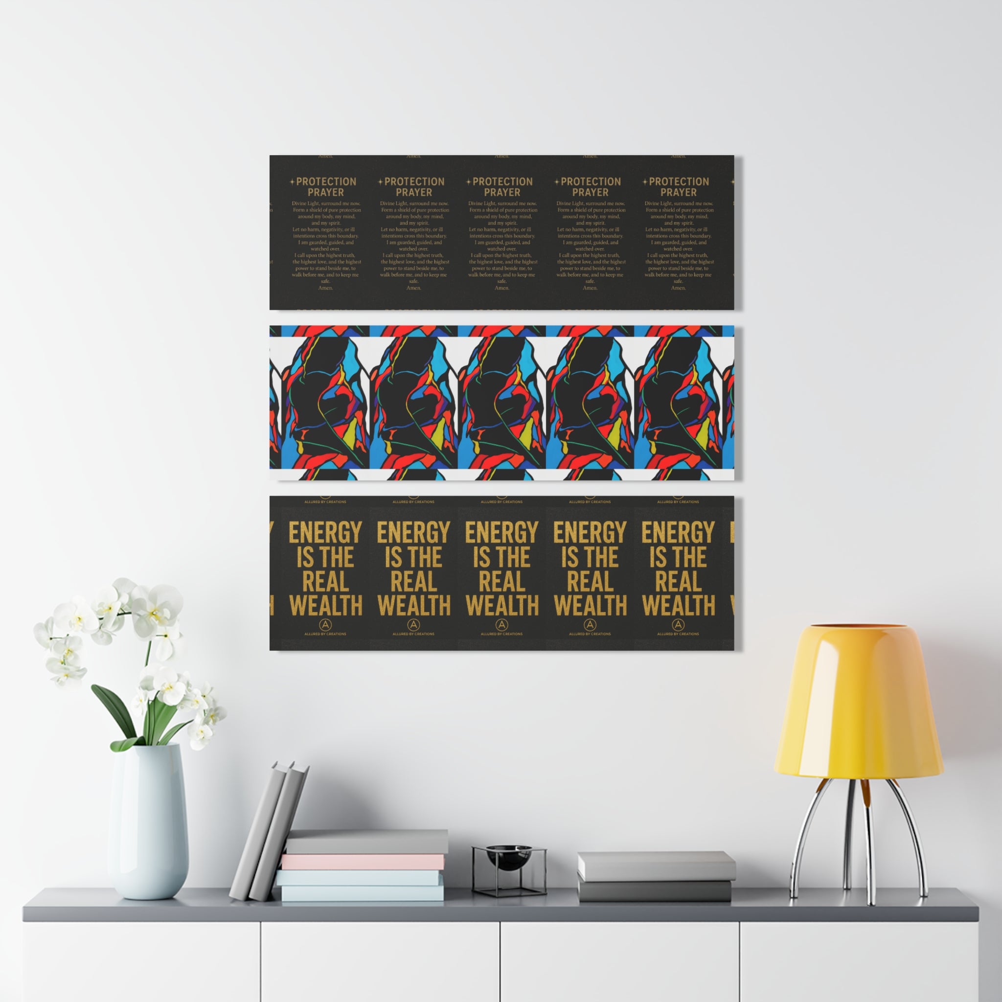 Energy Is The Real Wealth Acrylic Triptych - 3-Panel Wall Art Set | Allured By Creations