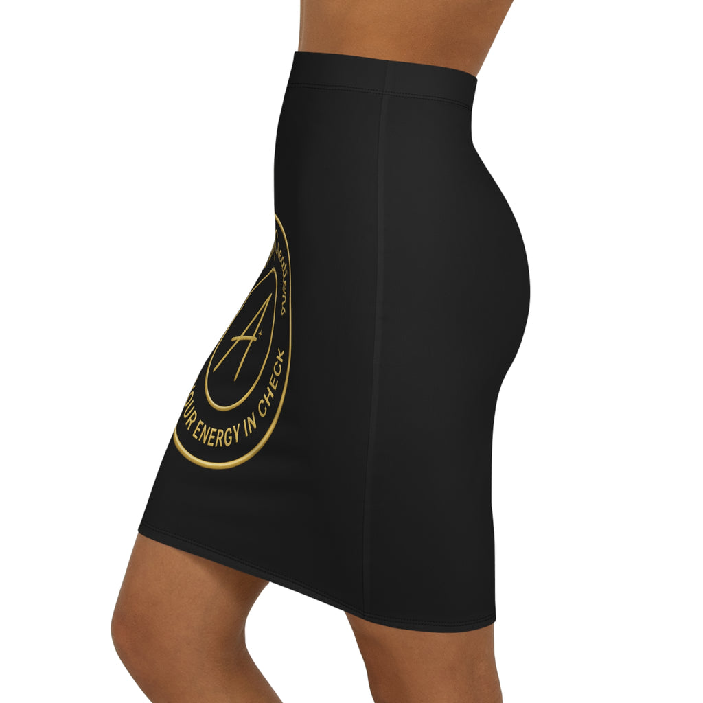 Pencil Skirt — 'Allured by Creations' Gold Emblem Mid‑Waist Fashion Skirt