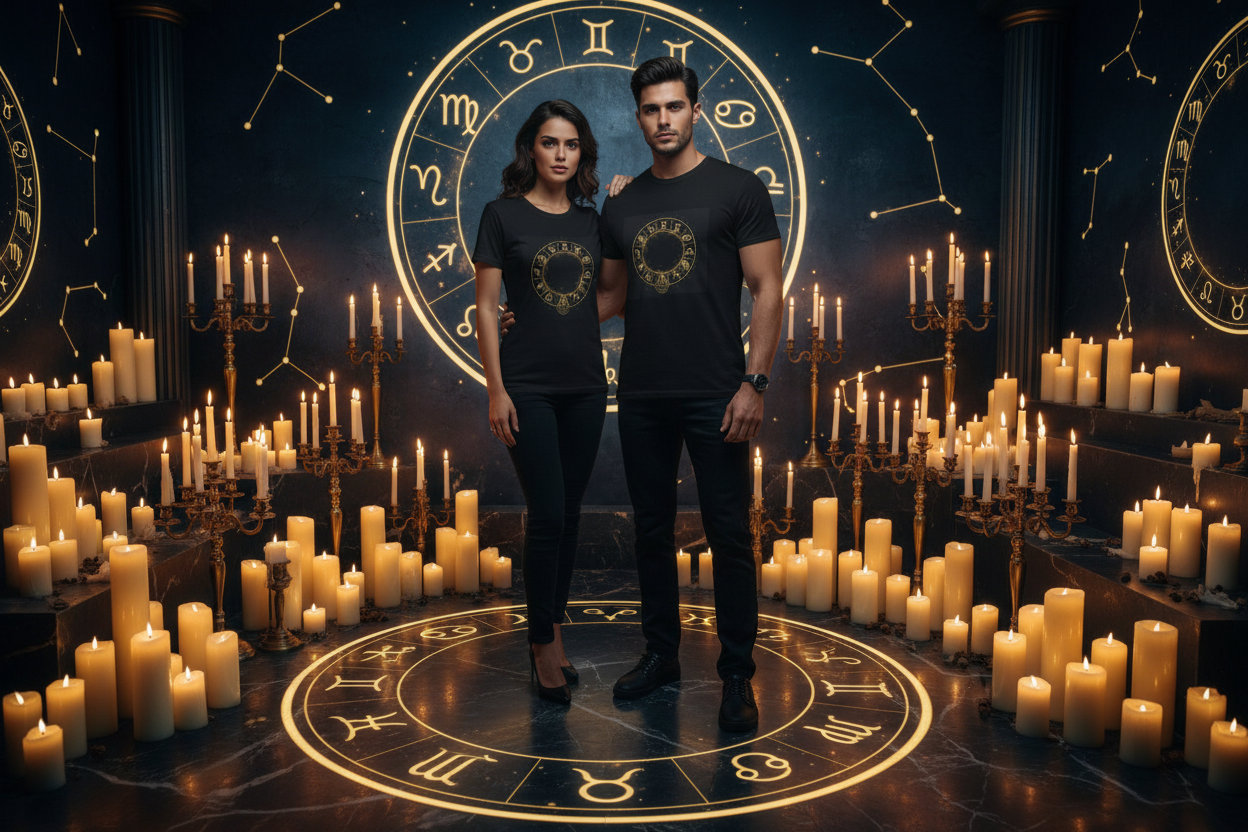 Astrology Zodiac Wheel Tee — Gold Celestial Horoscope Shirt