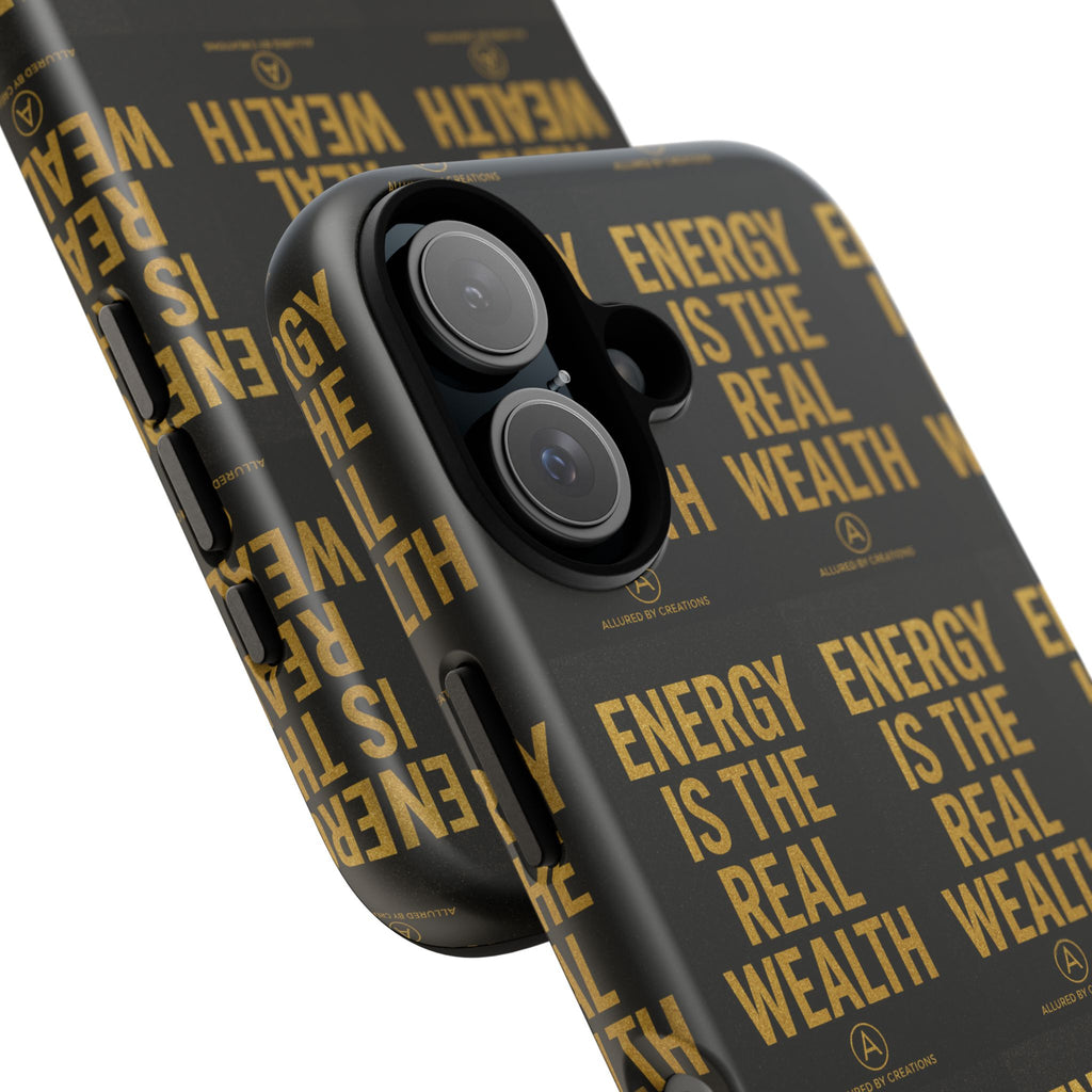 Energy Is The Real Wealth Phone Case - Black & Gold Protective | Allured By Creations