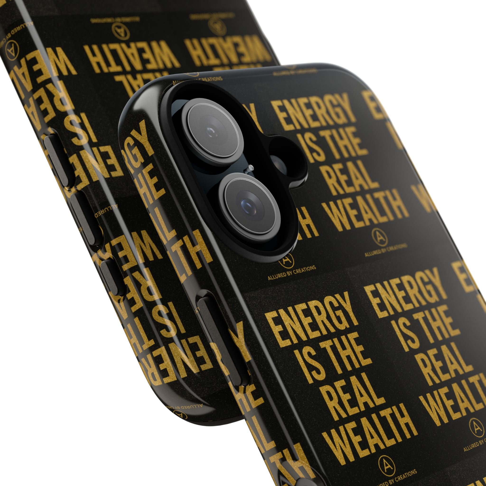 Energy Is The Real Wealth Phone Case - Black & Gold Protective | Allured By Creations
