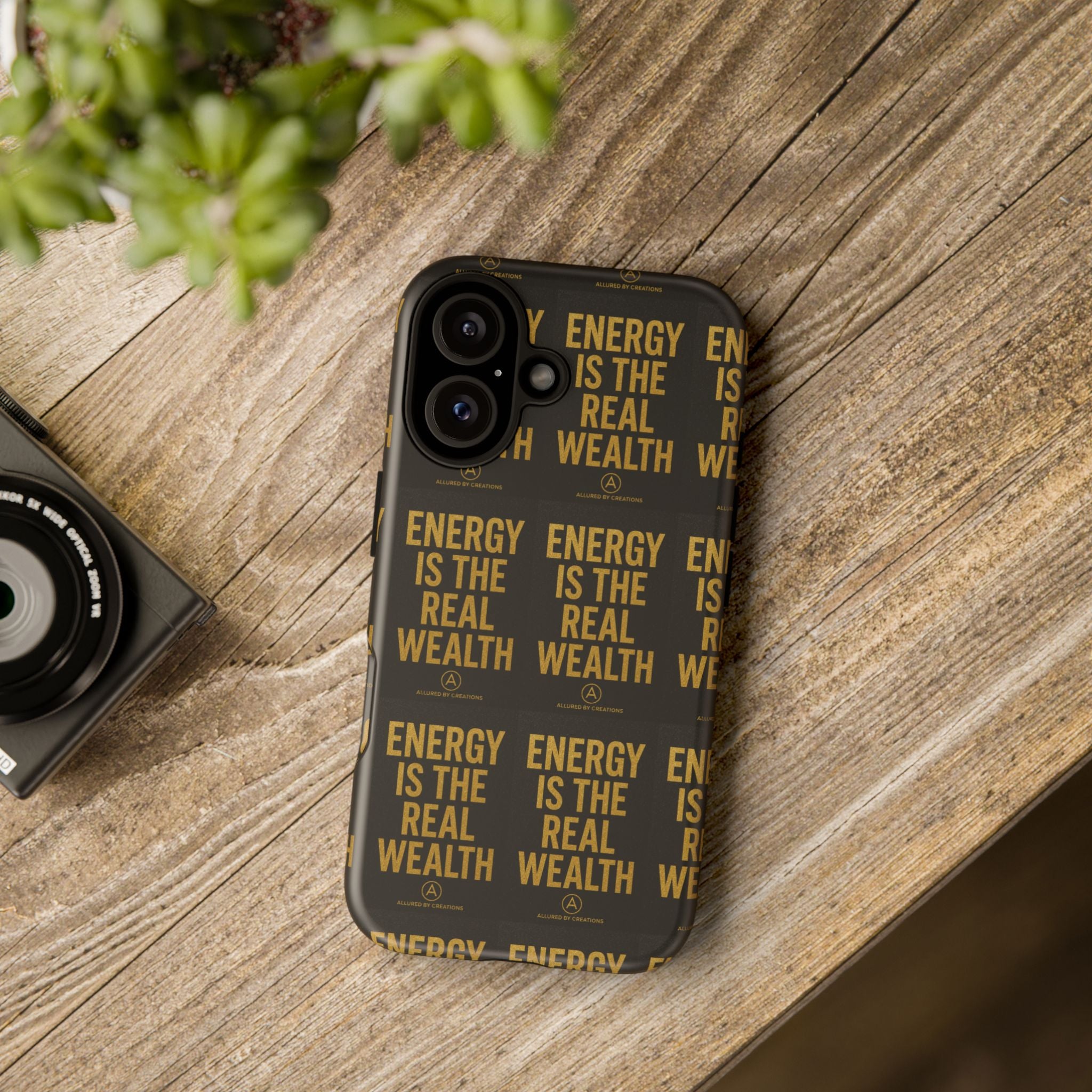Energy Is The Real Wealth Phone Case - Black & Gold Protective | Allured By Creations