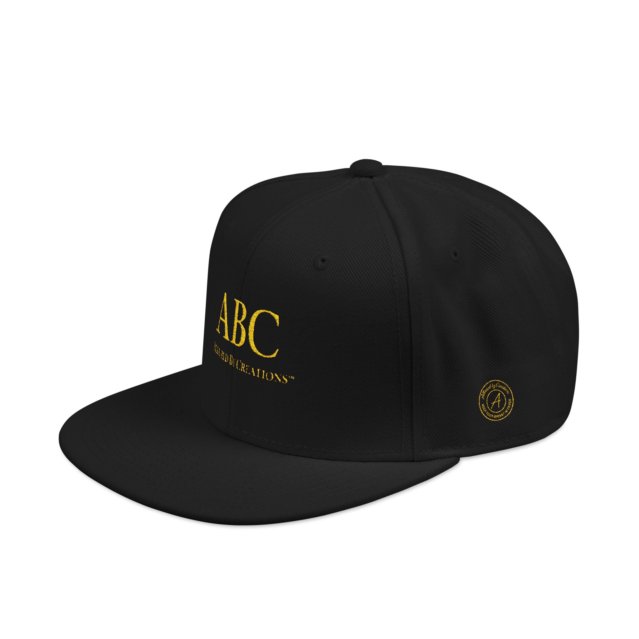 Gold ABC Logo Snapback Hat | Embroidered Black Cap | Allured By Creations