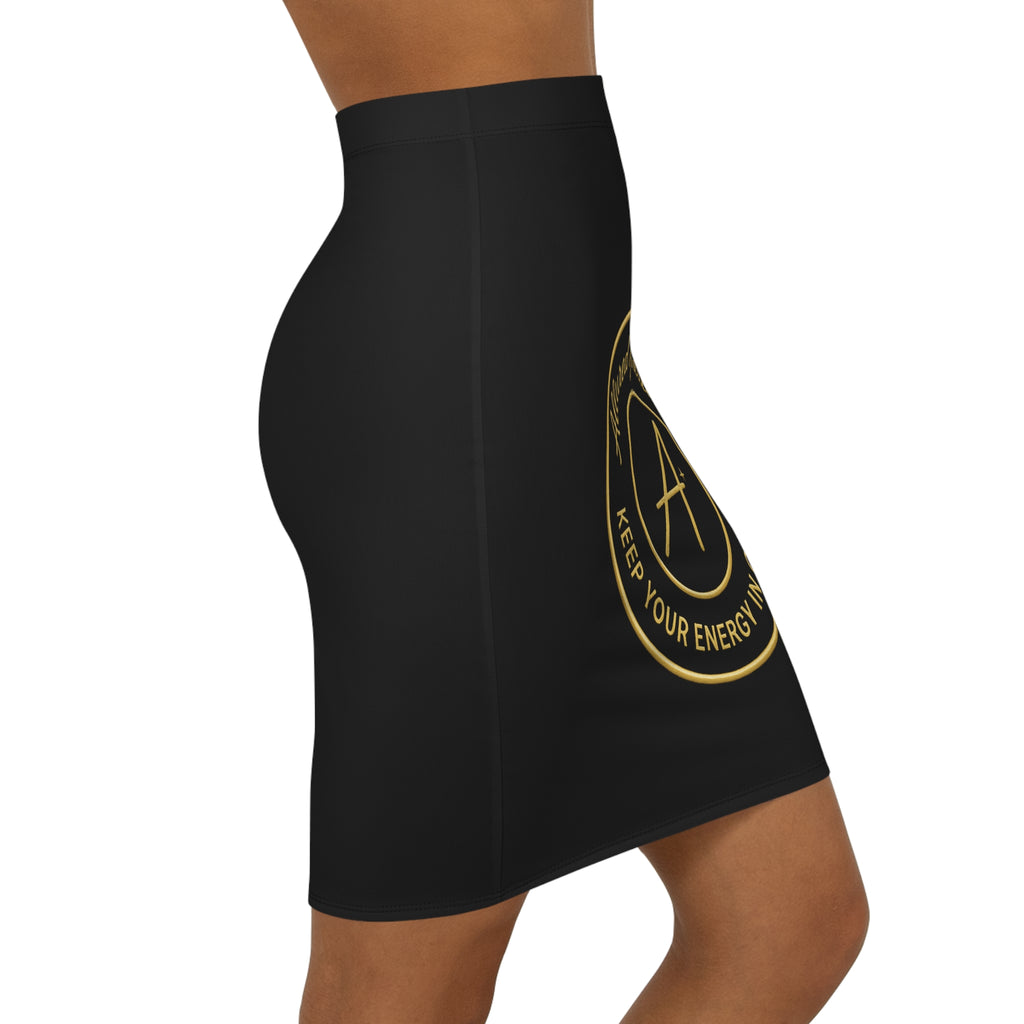Pencil Skirt — 'Allured by Creations' Gold Emblem Mid‑Waist Fashion Skirt