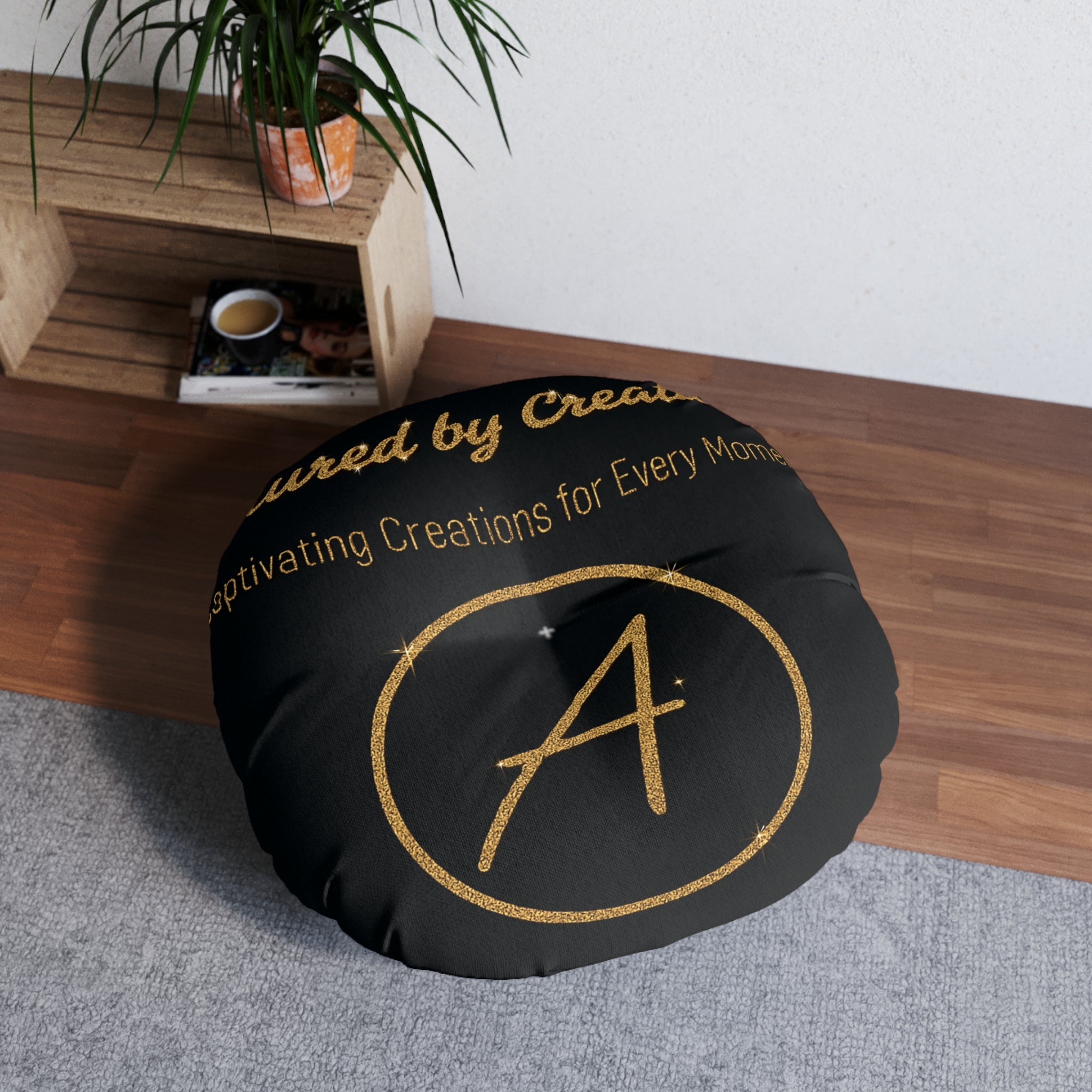 Protection Prayer Floor Pillow - Gold Glitter Round Cushion | Allured By Creations