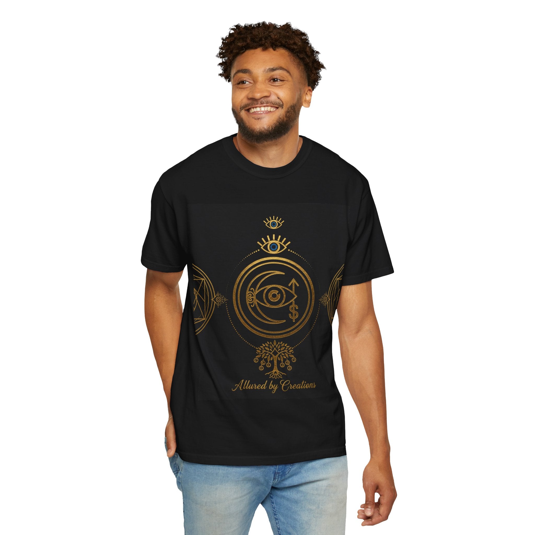 Celestial Protection Symbols T-Shirt | Mystical Eye & Moon Phases Tee