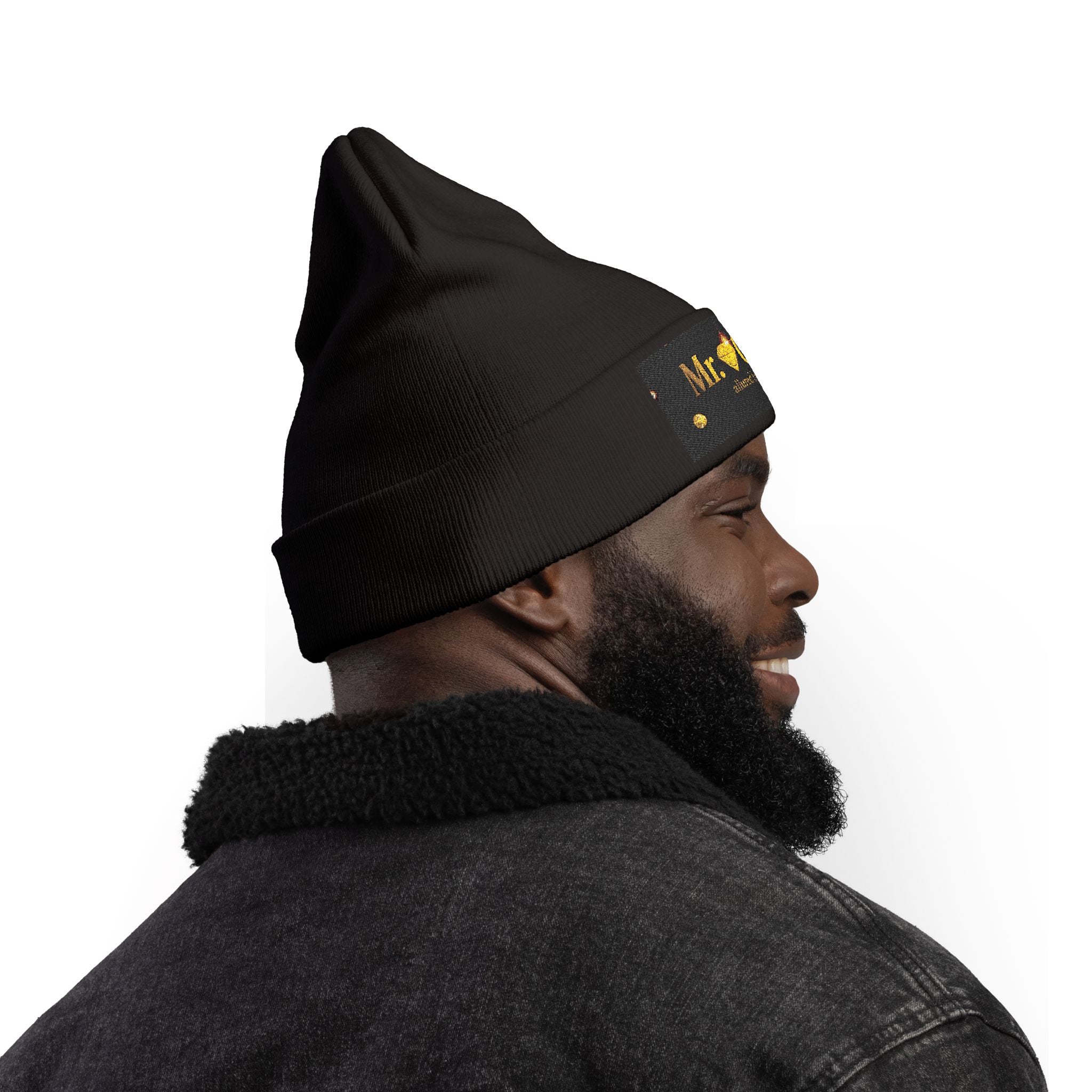 Mr Chosen — Luxury Embroidered Knit Beanie | Black & Gold Spiritual Winter Hat | Allured by Creations
