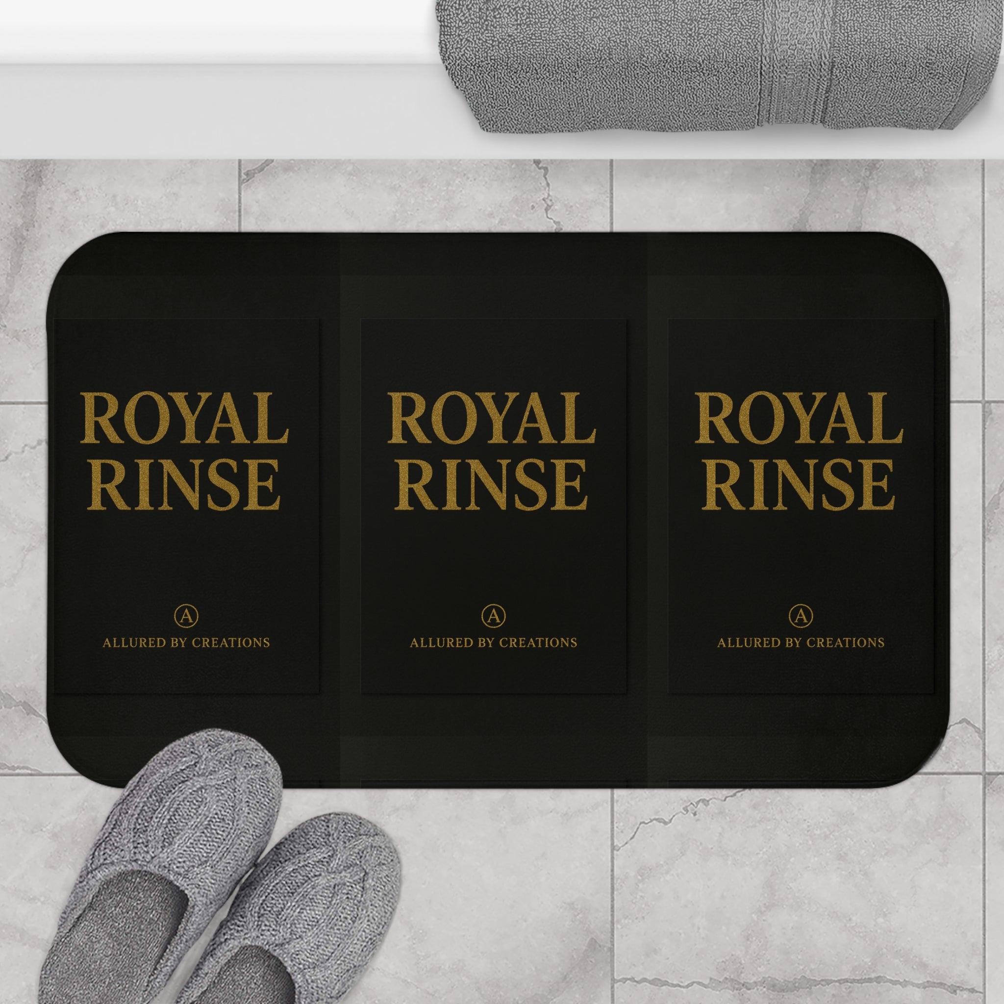 Royal Rinse 24K Gold Luxury Bathroom Rug Set - Black & Gold Bath Mat | Allured By Creations