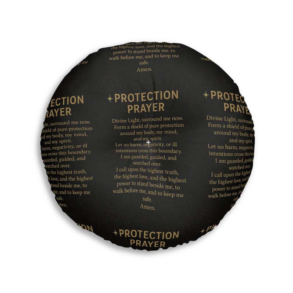 Protection Prayer Floor Pillow - Gold Glitter Round Cushion | Allured By Creations