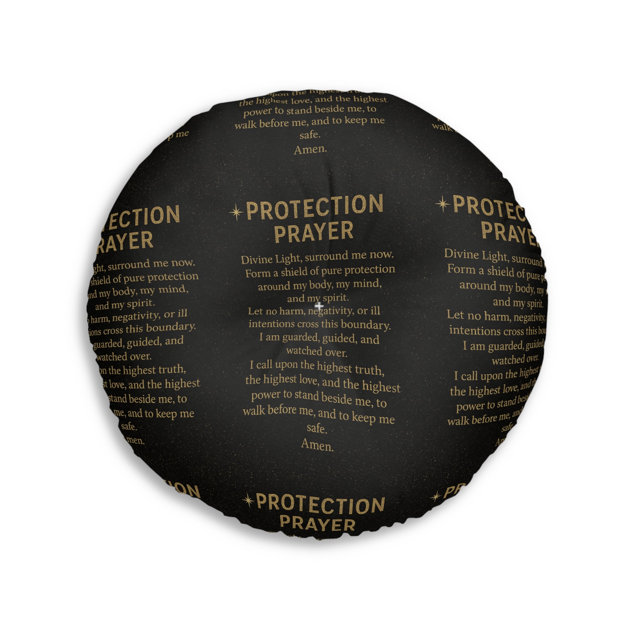 Protection Prayer Floor Pillow - Gold Glitter Round Cushion | Allured By Creations