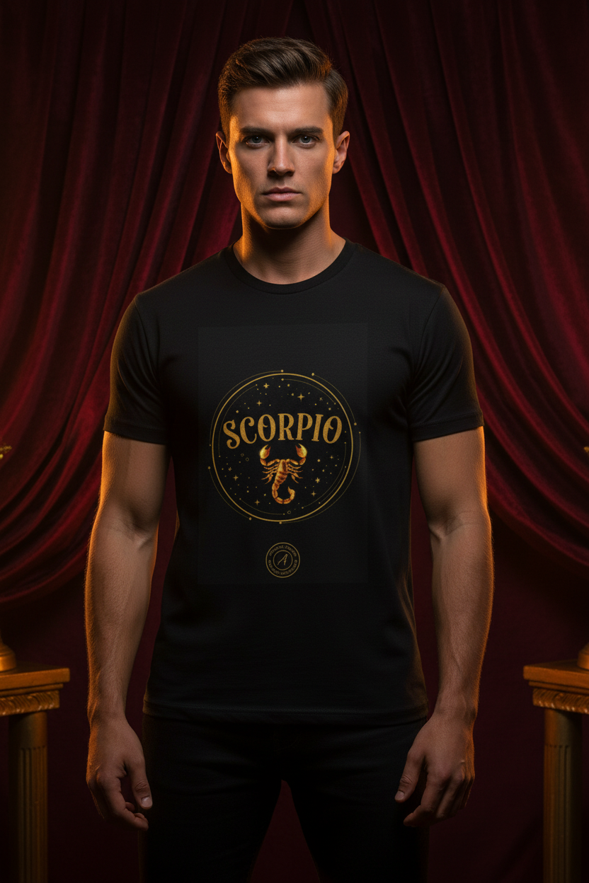 Scorpio Zodiac T-Shirt — Gold Scorpion Astrology Tee