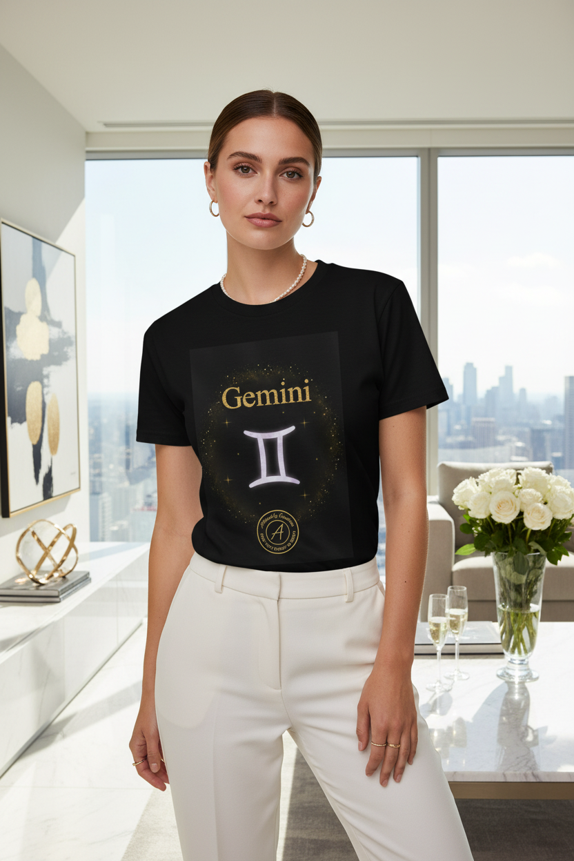 Gemini Zodiac T-Shirt - Pearl Birthstone - Celestial Divine Alignment