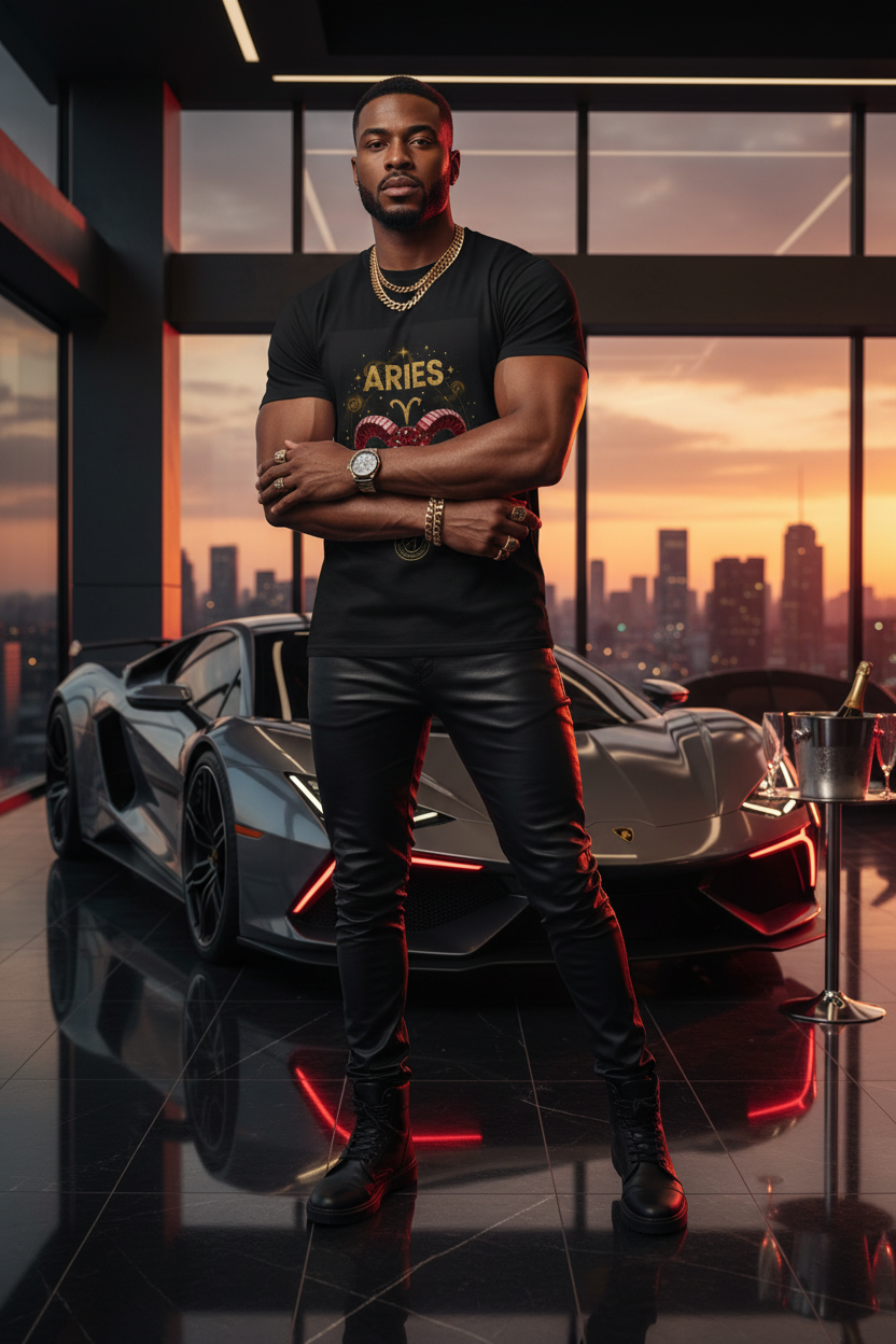 Aries Ram Zodiac T-Shirt — Bold Red Aries Graphic Tee