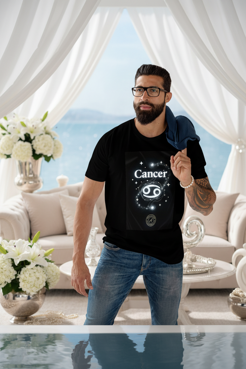 Cancer Zodiac T-Shirt - Moonstone Birthstone - Celestial Divine Alignment