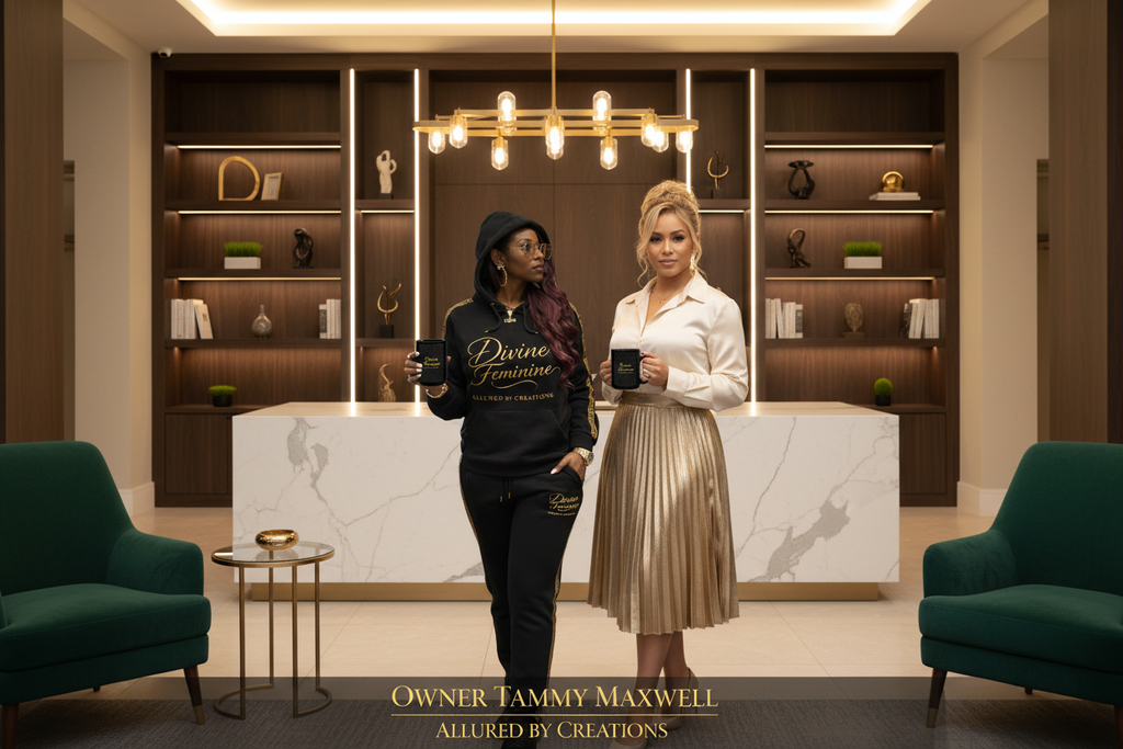 Divine Feminine Black Coffee Mug with Gold Script — 15oz Luxury Ceramic Cup